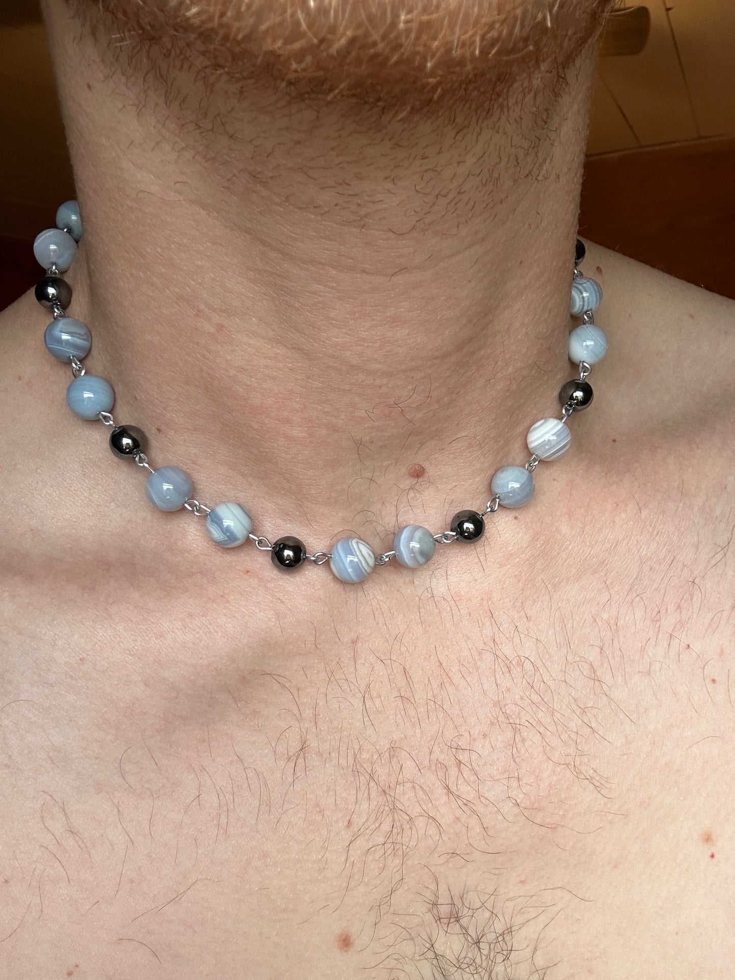 Blue Lace Agate & Hematite Necklace