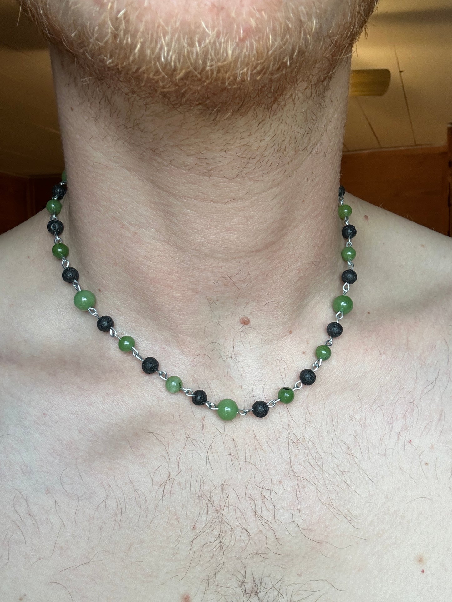 Green Dolomite & Lava Stone Necklace
