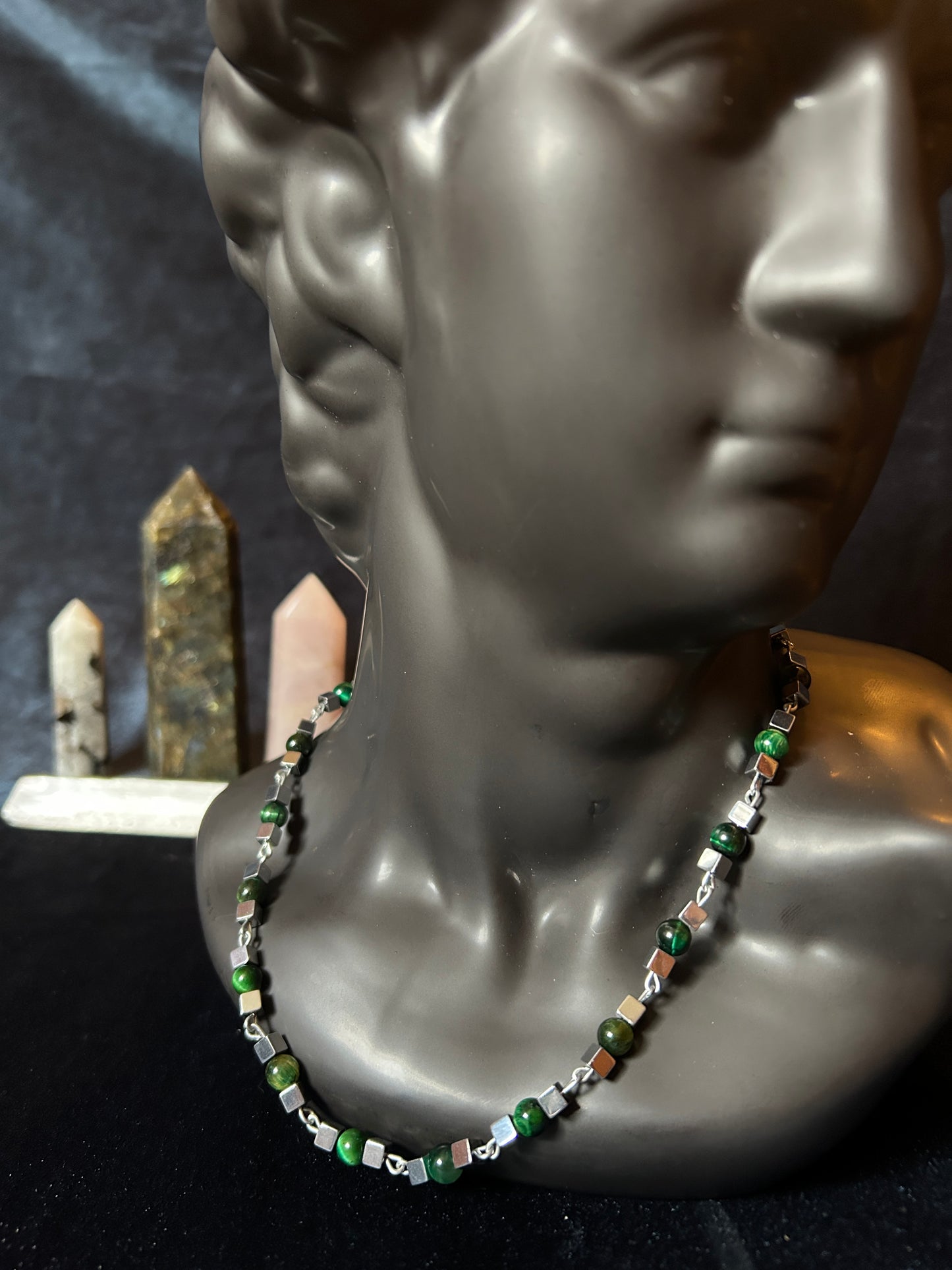 Green tigers eye & Hematite Necklace