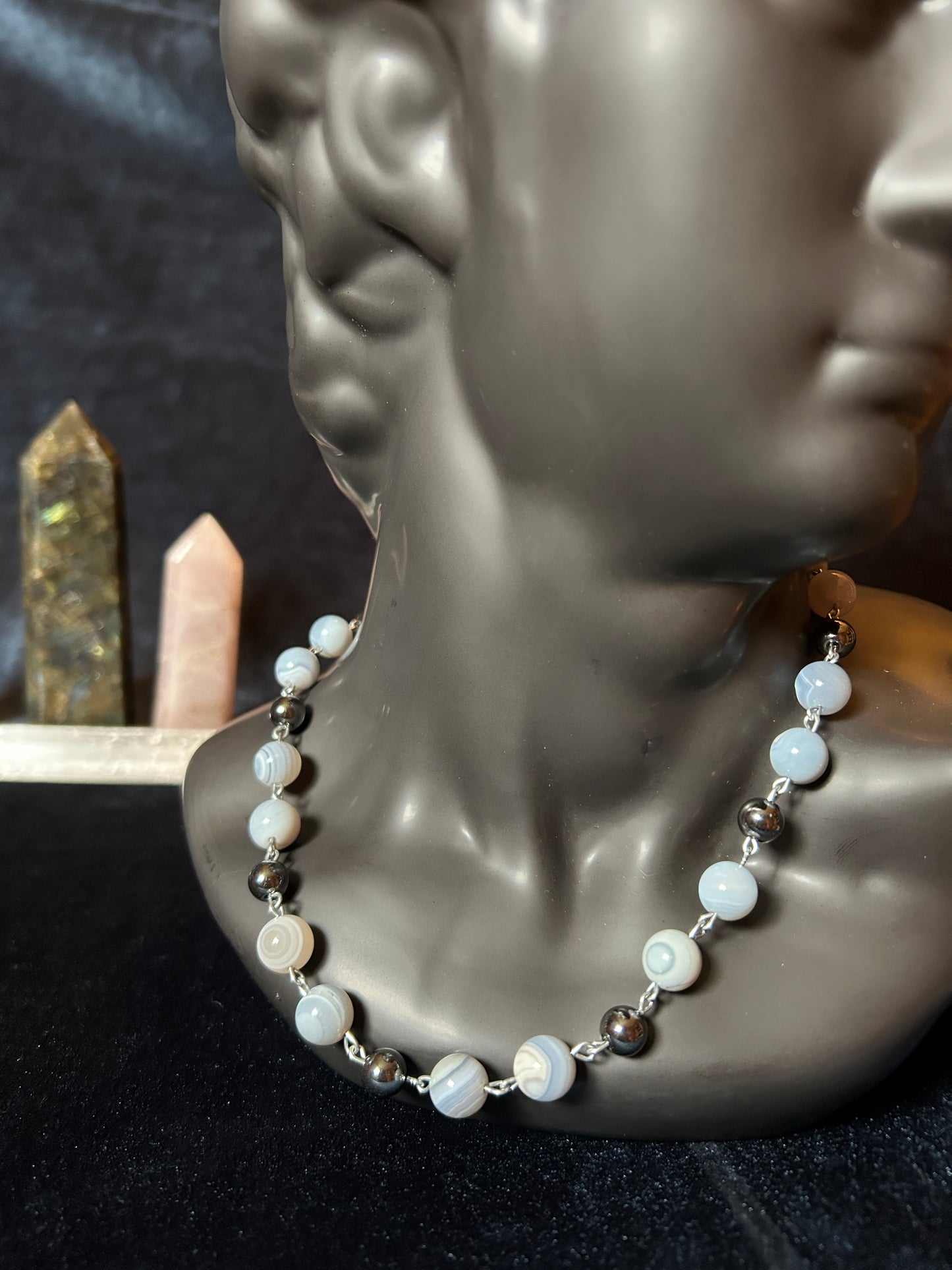 Blue Lace Agate & Hematite Necklace