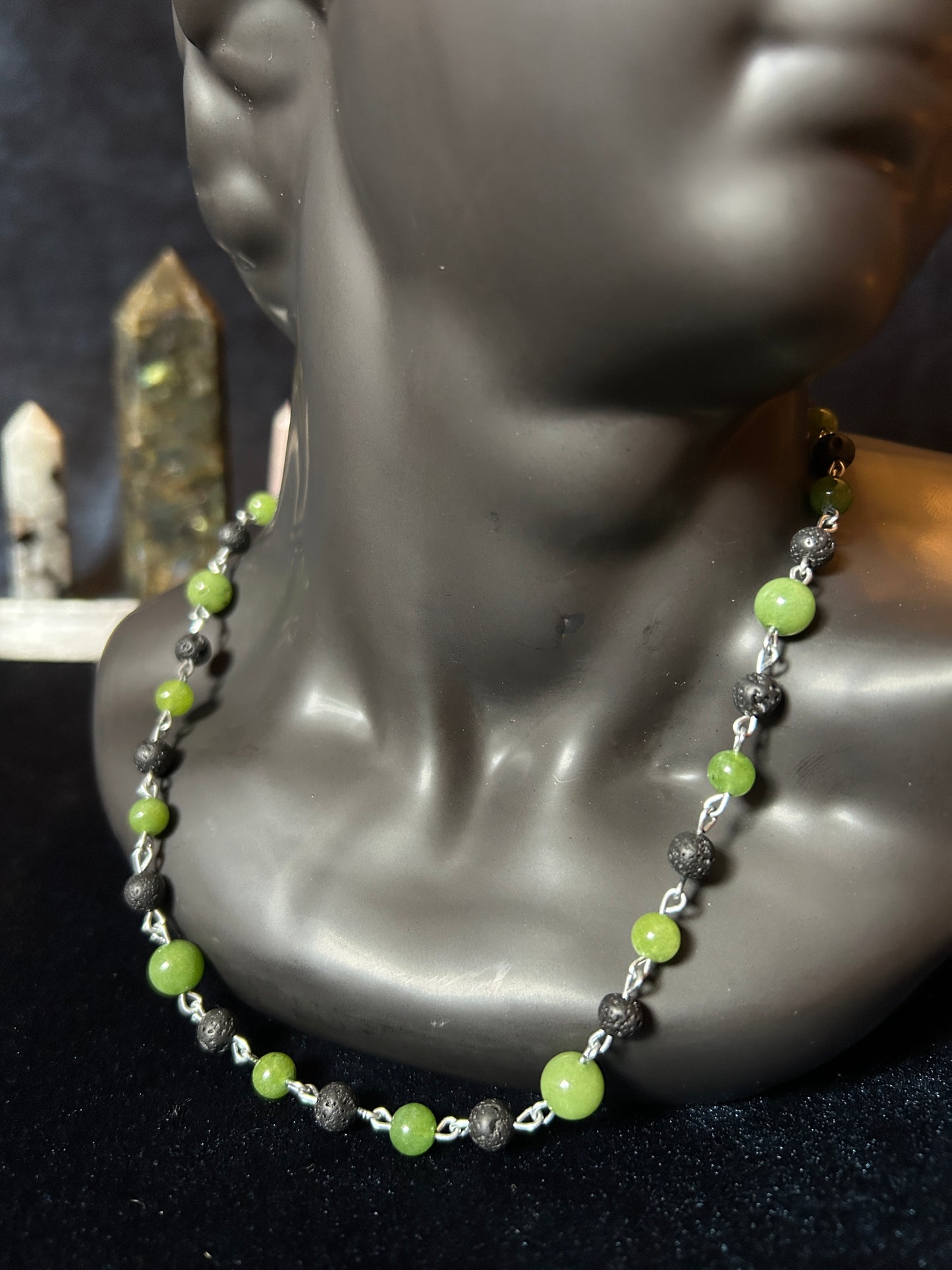 Green Dolomite & Lava Stone Necklace
