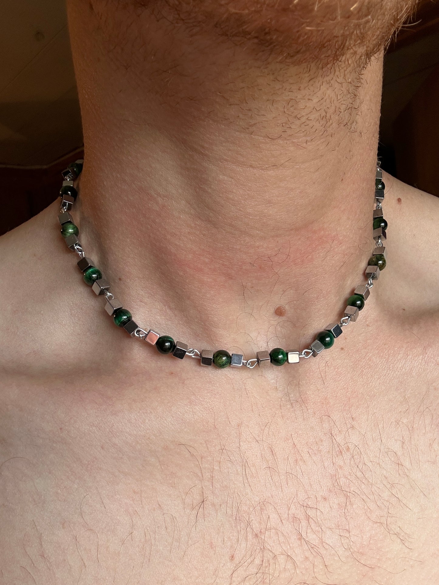 Green tigers eye & Hematite Necklace
